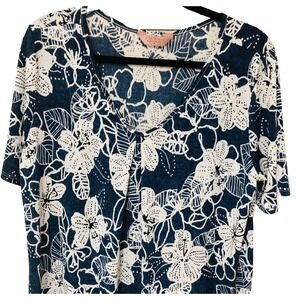 Amana Womens Knit Tunic Top Textured Floral V Neck Office Flattering Feminine 1X